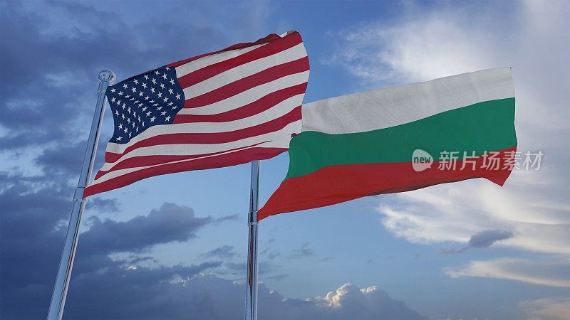 美利坚合众国和保加利亚国旗- 3D插图素材